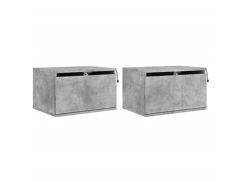 Tables de chevet murales avec lumières LED 2 pcs gris béton