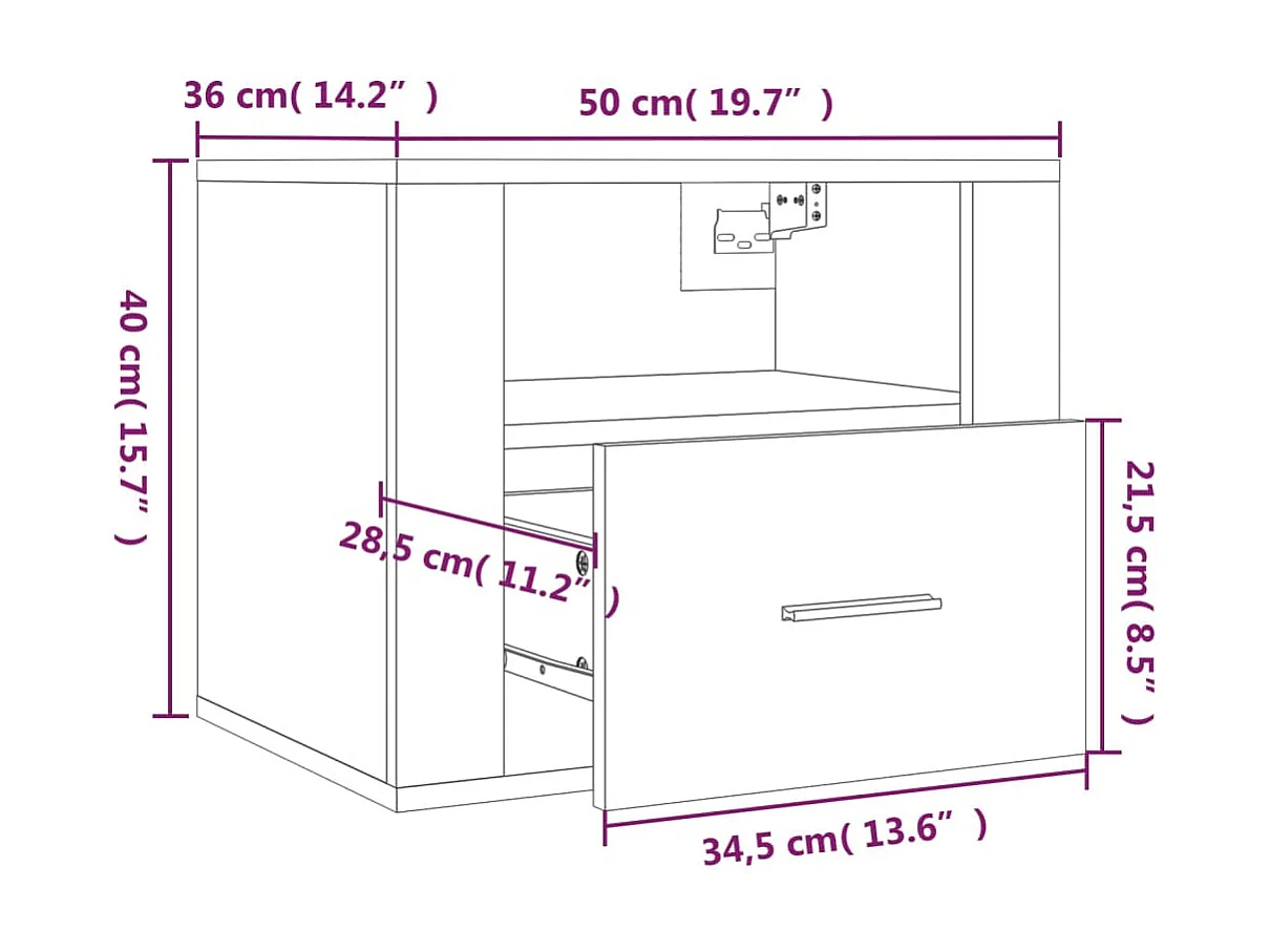 Nachtkastjes voor wandmontage 2 stuks Gerookt eiken 50x36x40 cm