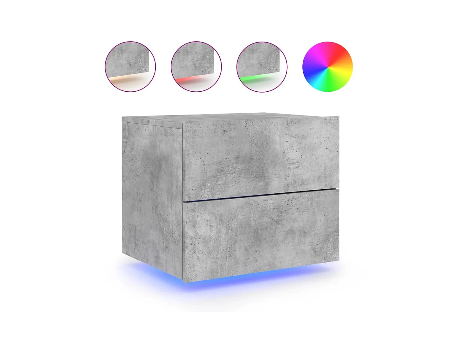 Table de chevet murale avec lumières LED gris béton
