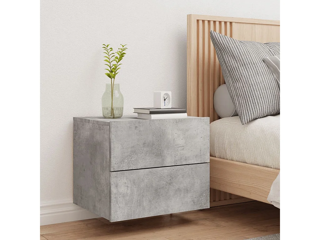 Table de chevet murale avec lumières LED gris béton