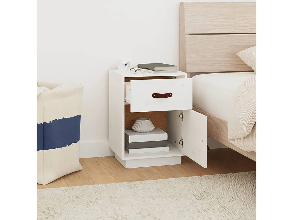 Comodini 2 pz Bianco 40x34x55 cm Legno di pino massiccio