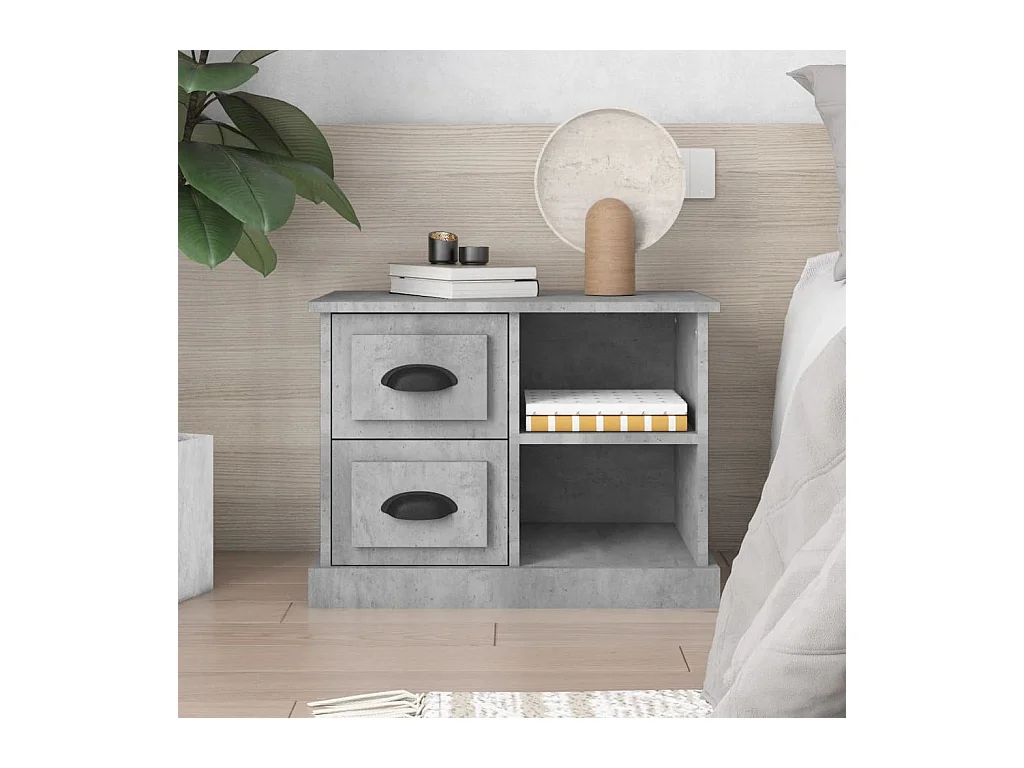 Table de chevet gris béton 60x35,5x45 cm