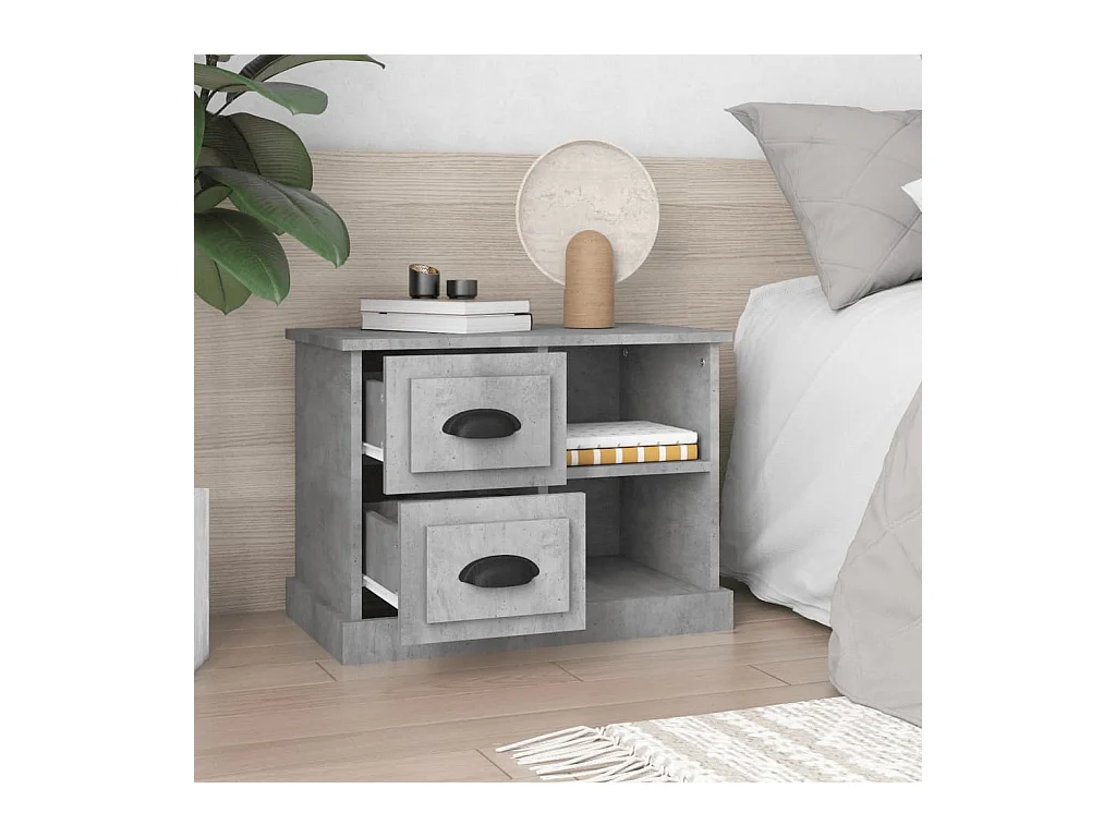 Table de chevet gris béton 60x35,5x45 cm