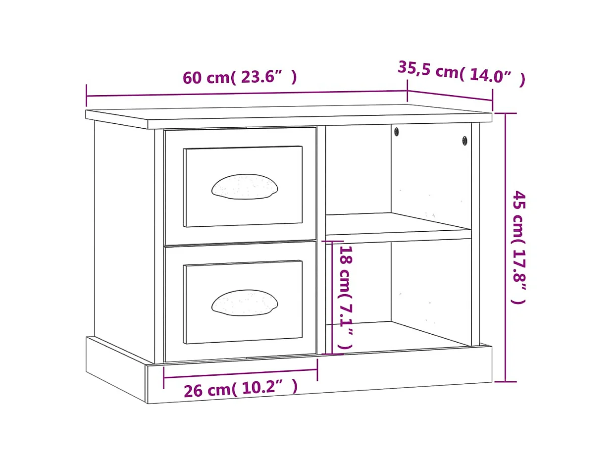 Table de chevet gris béton 60x35,5x45 cm