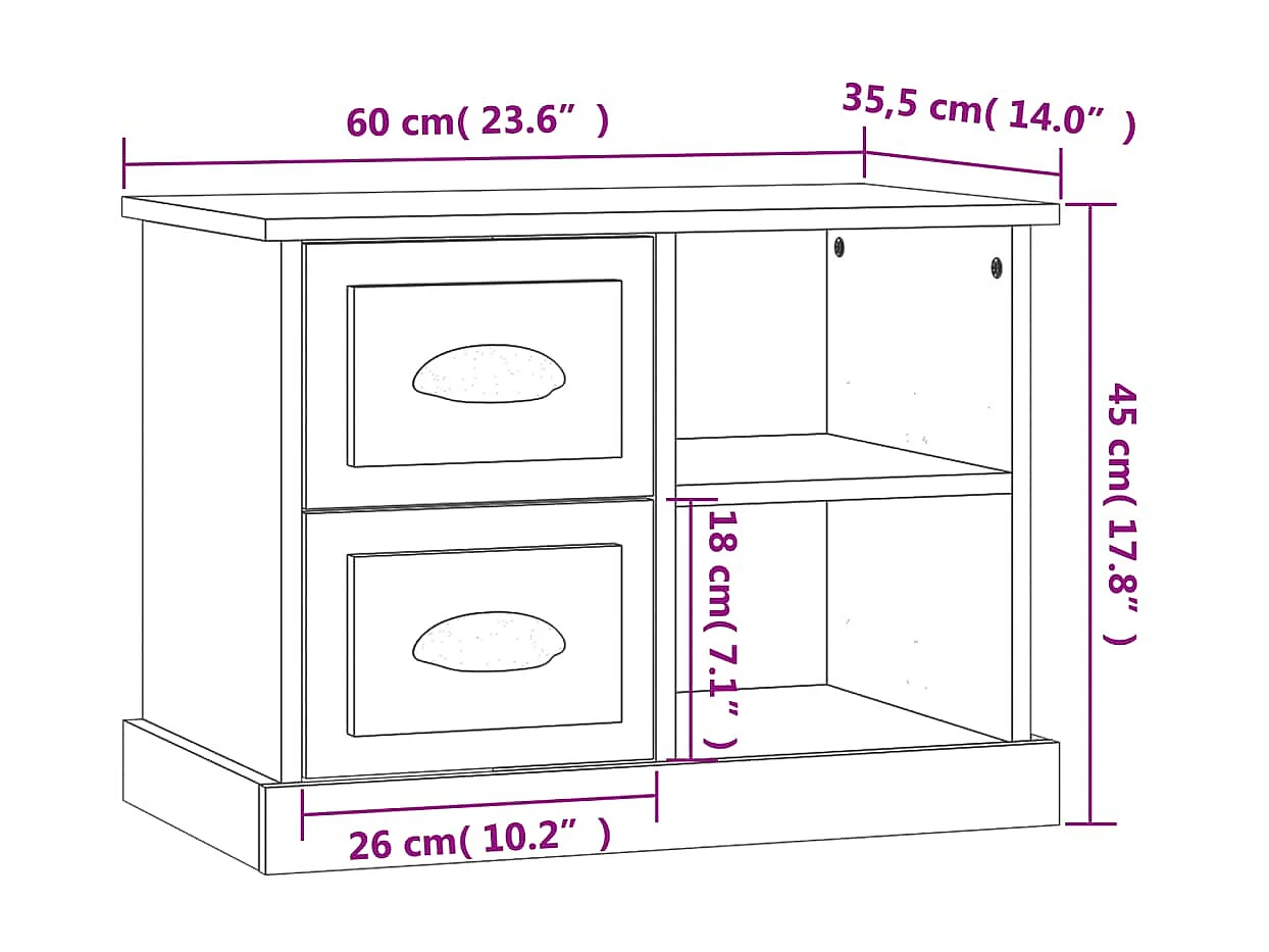 Table de chevet gris béton 60x35,5x45 cm