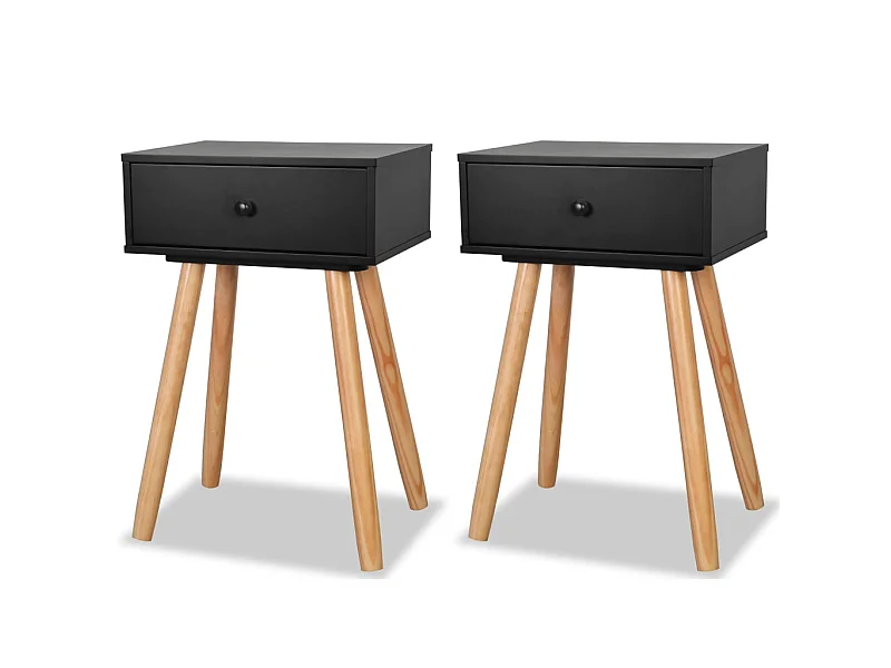 Nachtkastje 2 stuks Massief grenenhout 40 x 30 x 61 cm Zwart