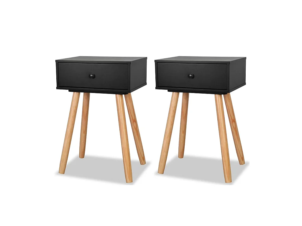 Table de chevet 2 pcs Bois de pin massif 40 x 30 x 61 cm Noir