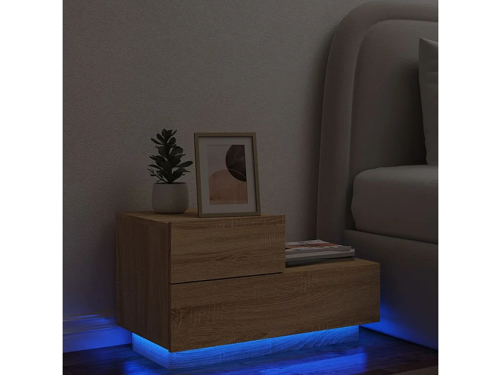 Comodino con luci LED rovere sonoma 70x36x40,5 cm