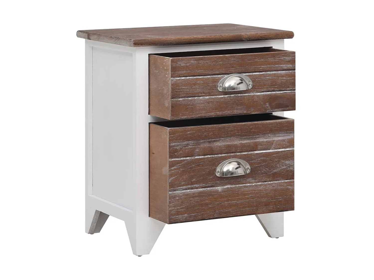 2 unidades de mesa de cabeceira com 2 gavetas marrom e branco