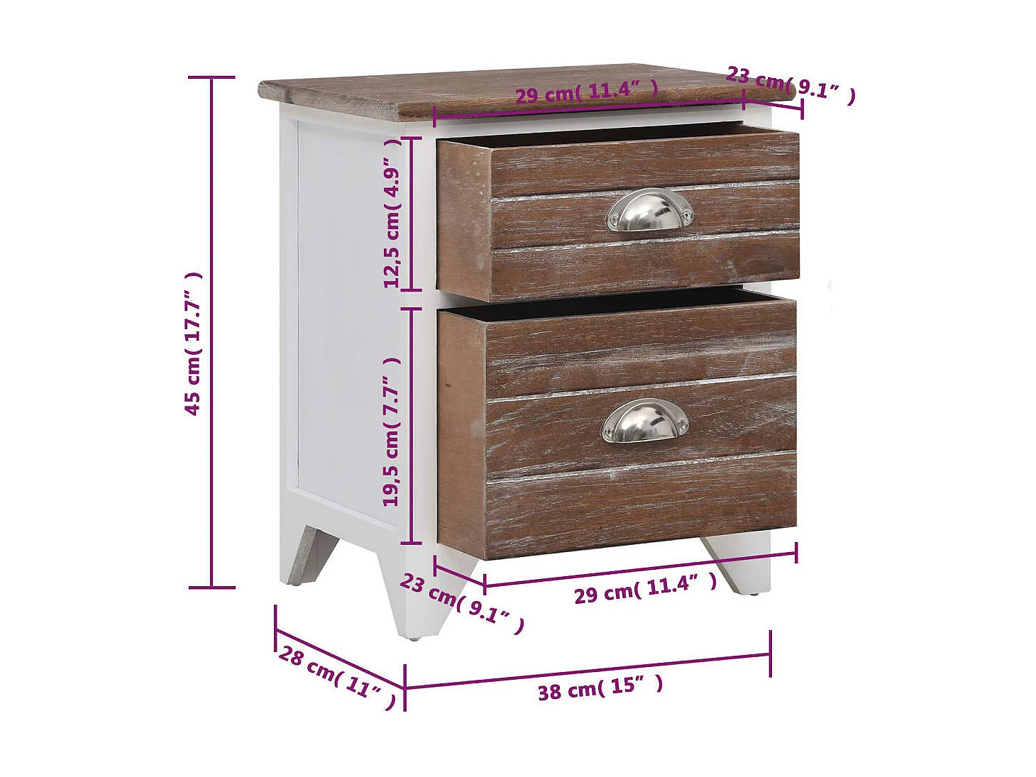 2 unidades de mesa de cabeceira com 2 gavetas marrom e branco