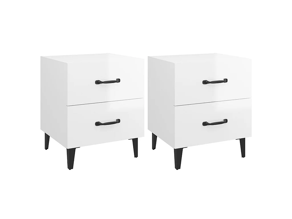 Nachttische 2 Stk. Glänzend weiß 40x35x47,5 cm