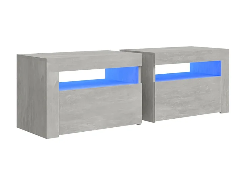 Mesas de cabeceira 2 peças com LED cinza concreto 60x35x40 cm
