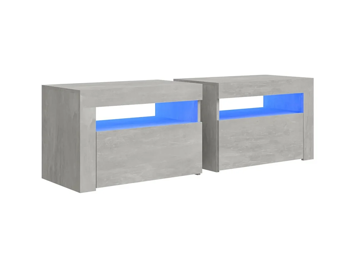 Tables de chevet 2 pcs avec LED Gris béton 60x35x40 cm