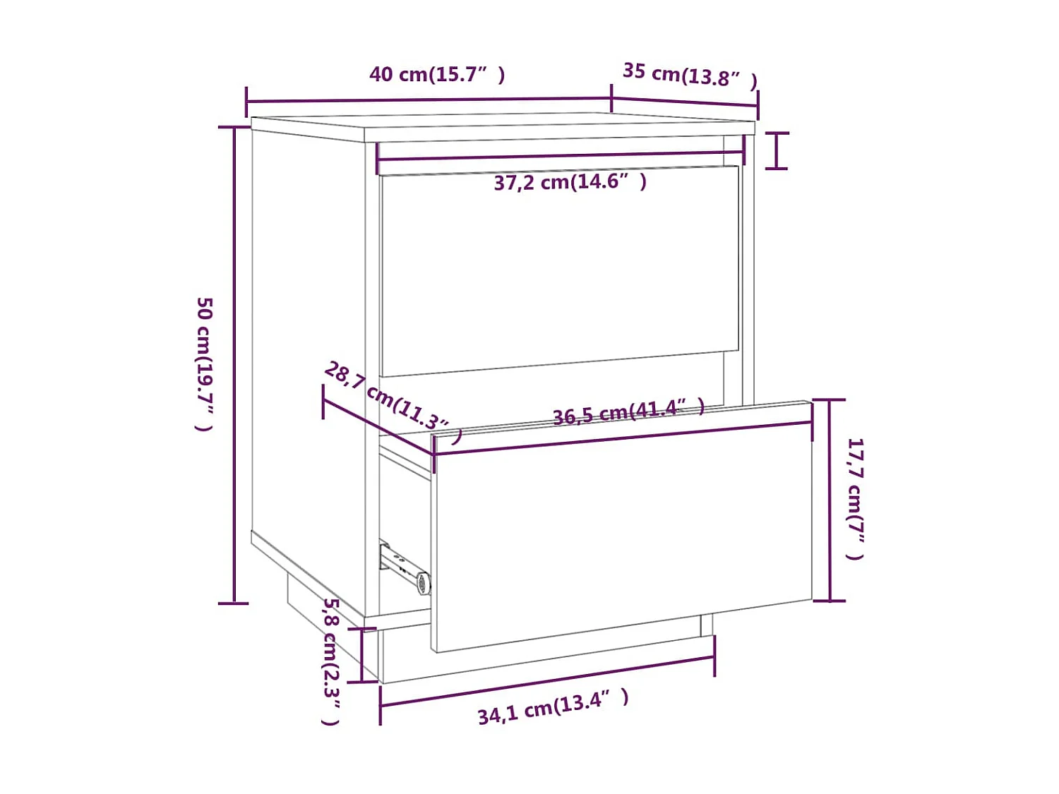 Table de chevet Blanc 40x35x50 cm Bois de pin solide