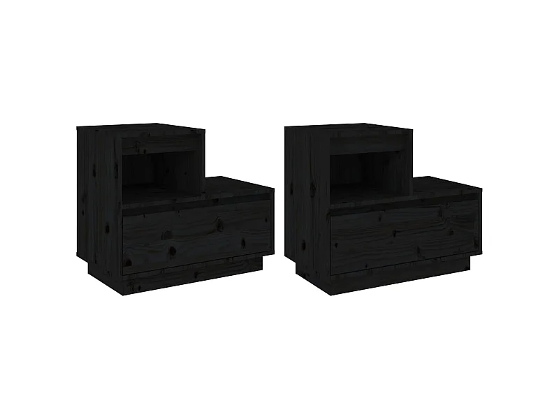 Tables de chevet 2 pcs Noir 60x34x51 cm Bois de pin solide