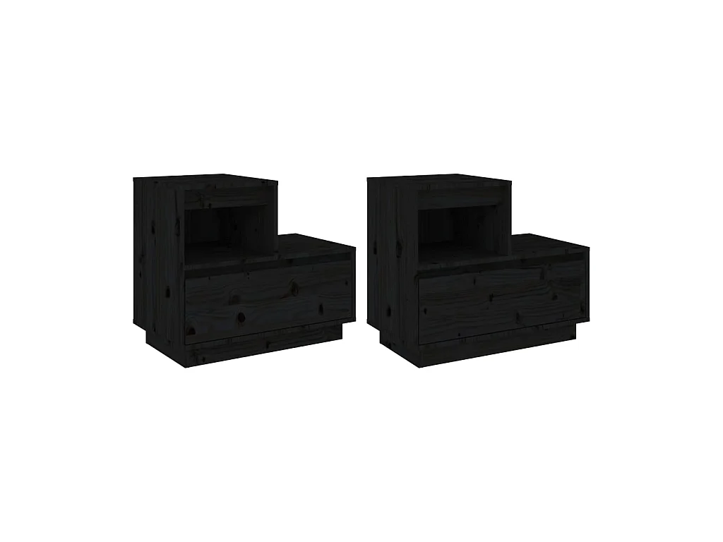 Tables de chevet 2 pcs Noir 60x34x51 cm Bois de pin solide