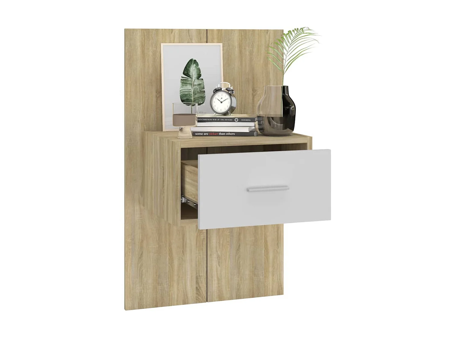 Aan de muur gemonteerd nachtkastje Wit en Sonoma eiken