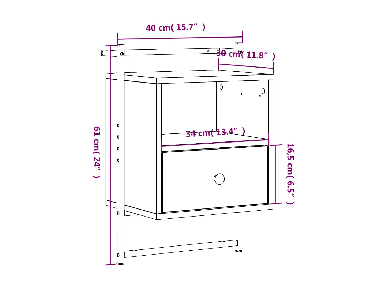 Table de chevet murale chêne sonoma 40x30x61 cm