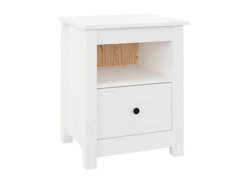Mesita de noche Blanca 40x35x49 cm Madera maciza de pino