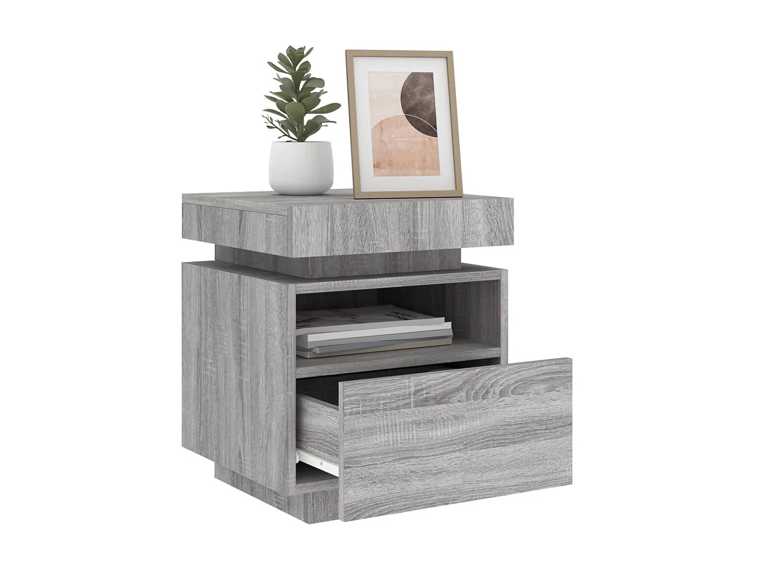 Comodino con luci LED sonoma grigio 40x39x48,5 cm