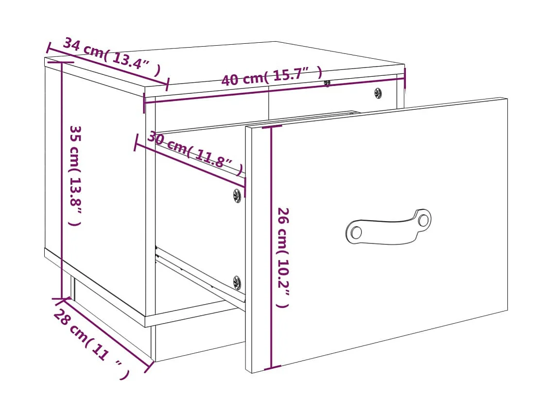 Nachtkastjes 2 stuks Grijs 40x34x35 cm Massief grenenhout