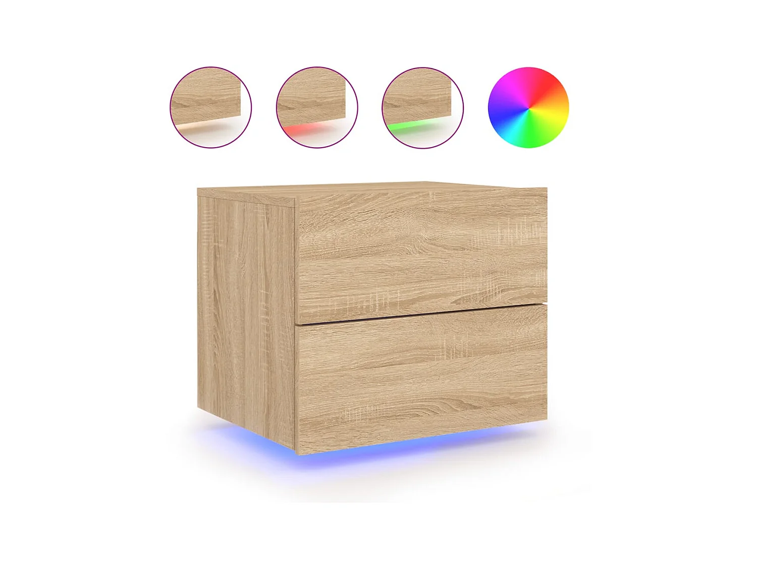 Mesita de noche de pared con luces LED roble sonoma