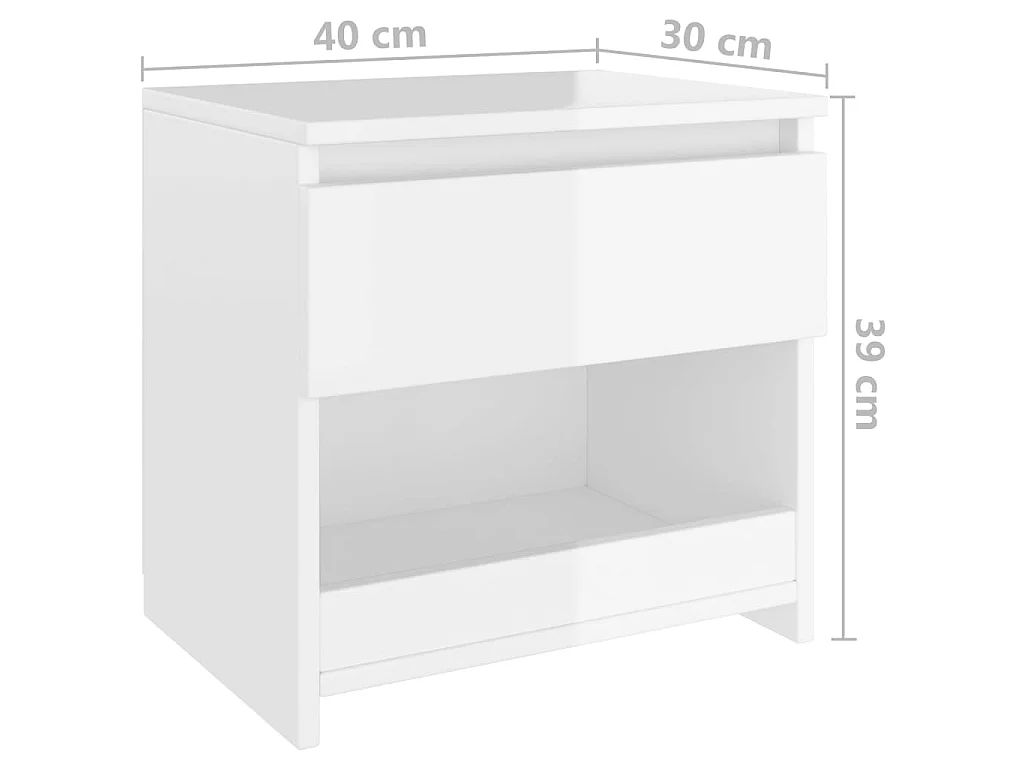 Mesitas de noche 2 uds Aglomerado blanco brillo 40x30x39 cm