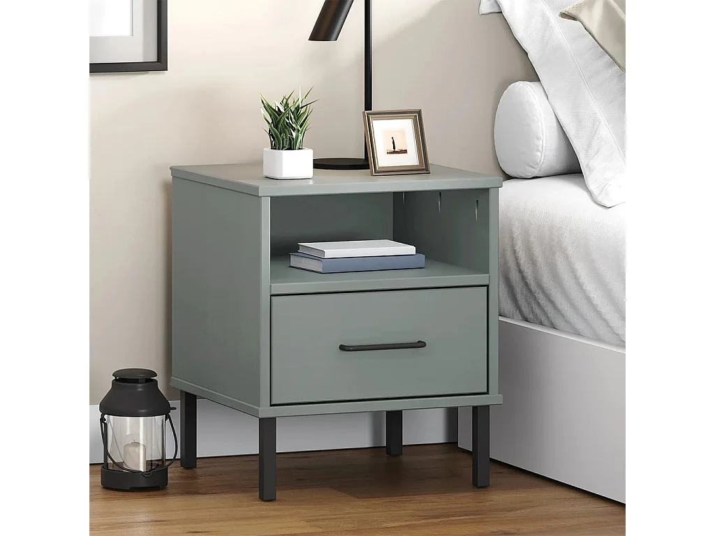 Table de chevet avec pieds en métal Gris Bois pin massif OSLO