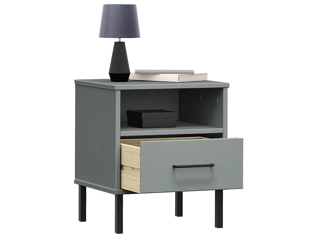 Table de chevet avec pieds en métal Gris Bois pin massif OSLO