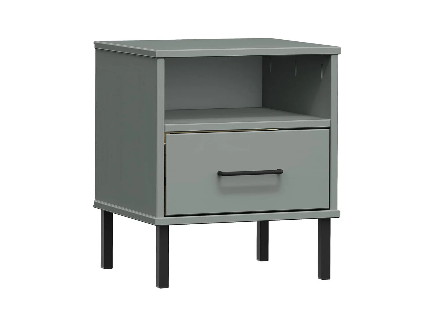 Comodino con gambe in metallo grigio Legno di pino massiccio OSLO