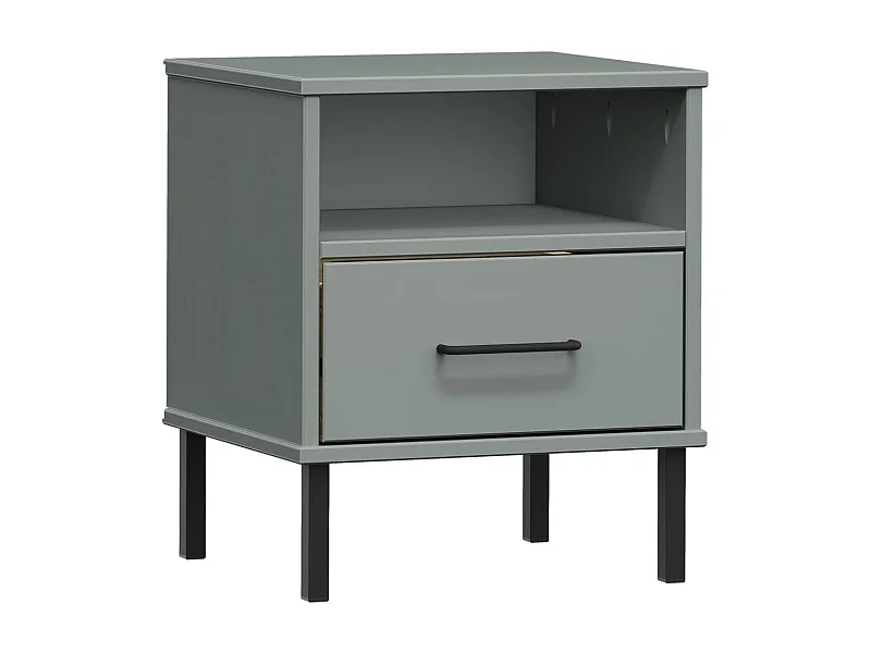 Mesita de noche con patas de metal gris Madera maciza de pino OSLO