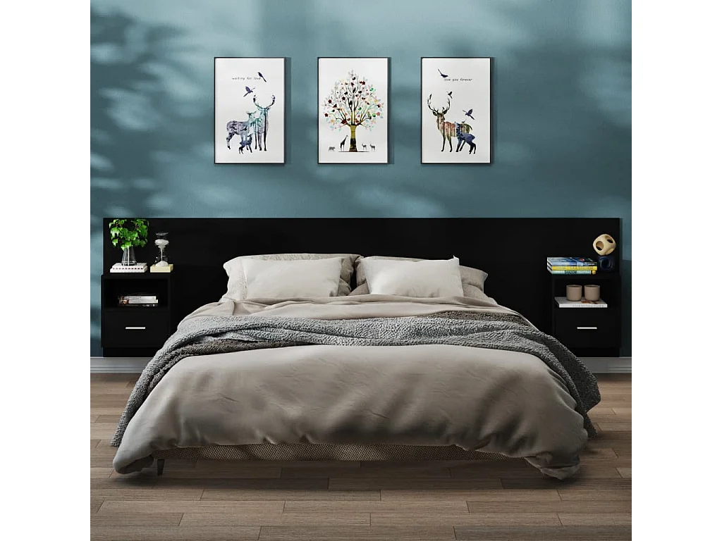 Mesas de cabeceira de parede 2 unidades pretas