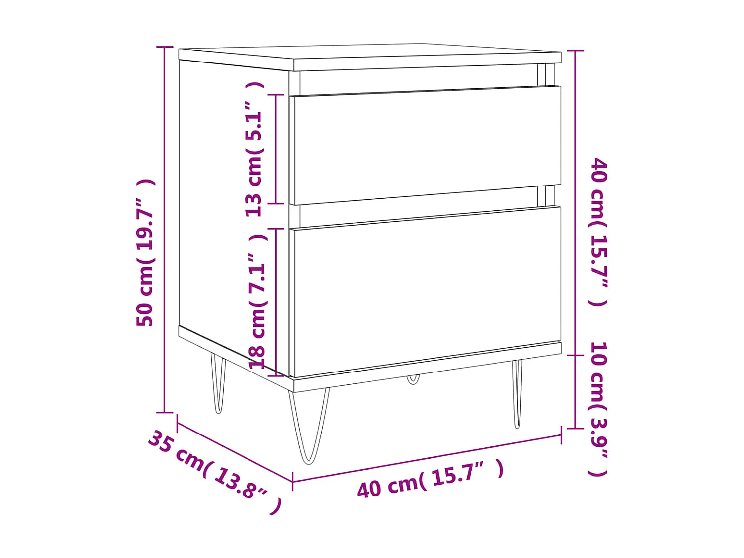 Nachttisch aus Sonoma-Eiche, 40 x 35 x 50 cm, Holzwerkstoff