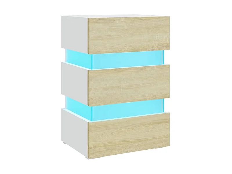 Mesa de cabeceira LED Branco e carvalho Sonoma 45x35x67 cm