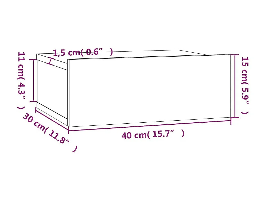 Table de chevet flottante Sonoma gris 40x30x15 cm
