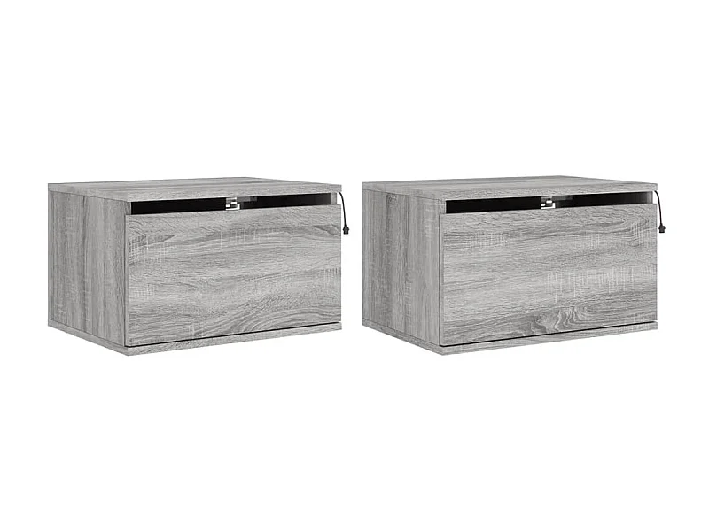 Comodini sospesi con luci LED 2 pz sonoma grigio