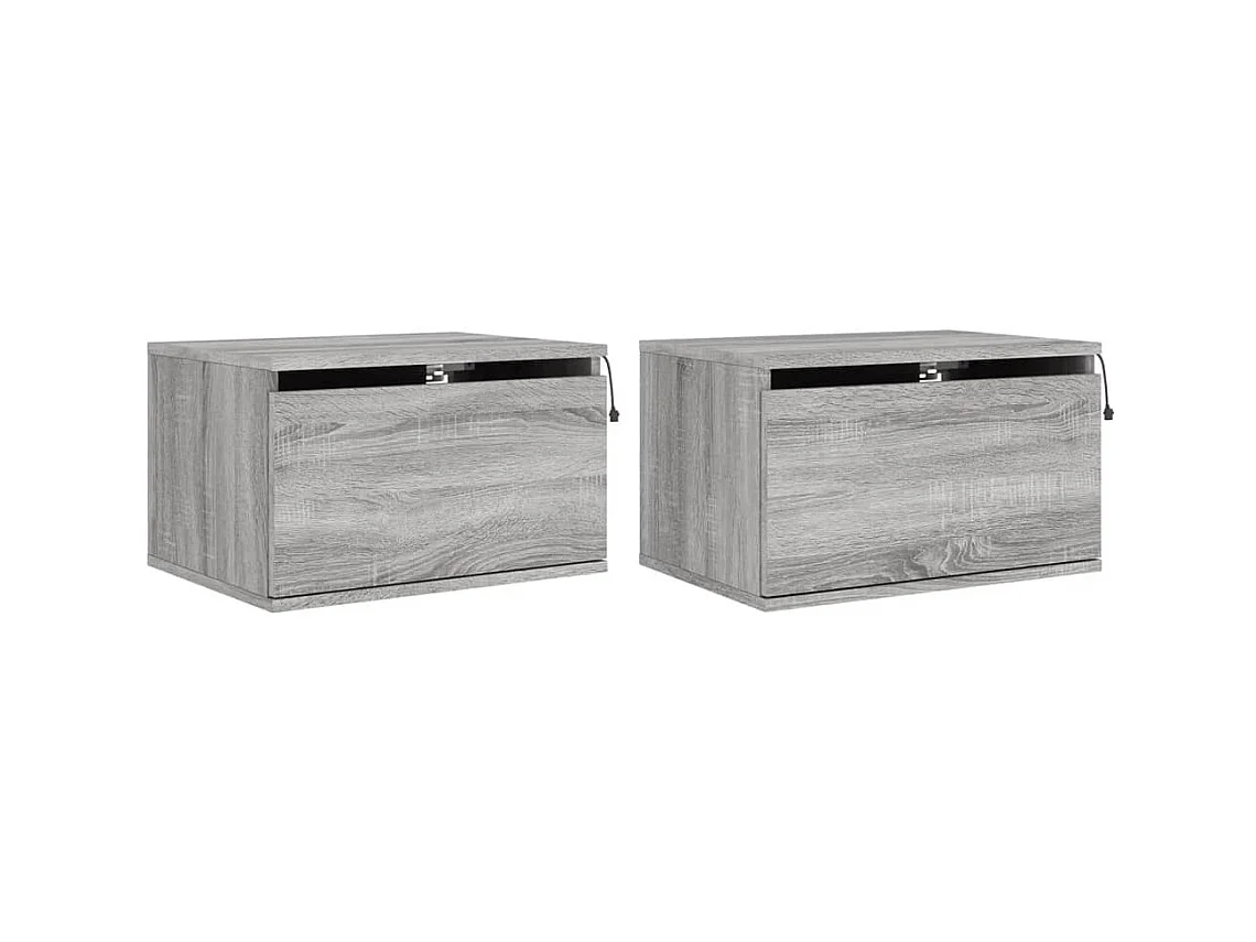 Tables de chevet murales avec lumières LED 2 pcs sonoma gris