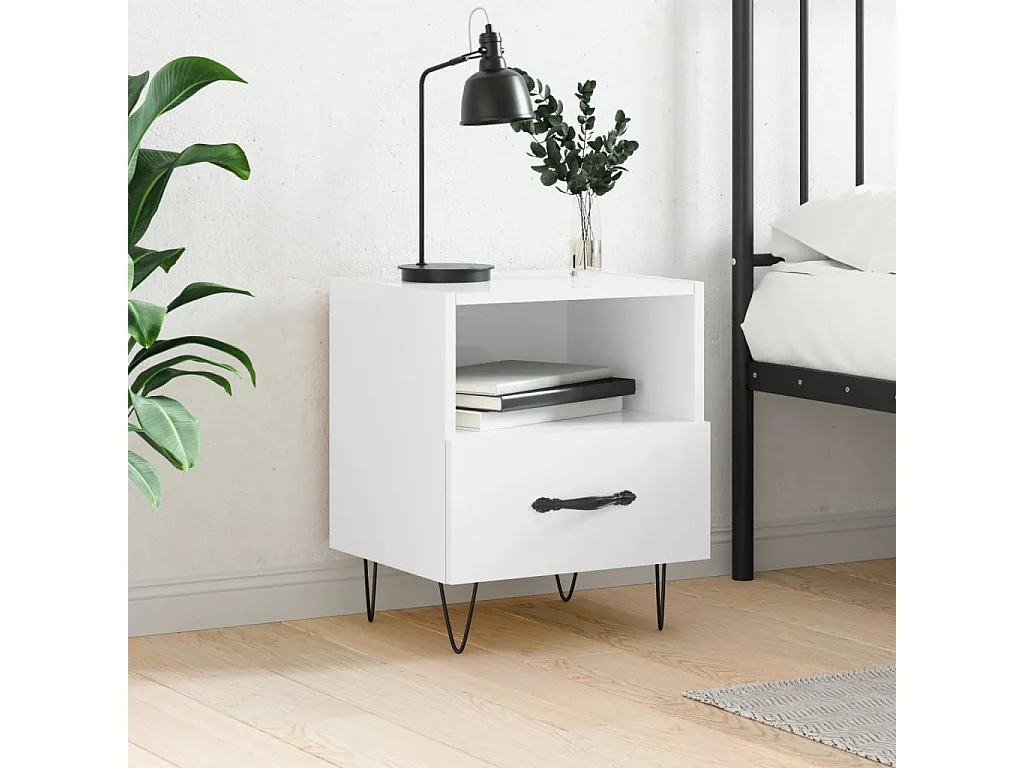 Table de chevet blanc brillant 40x35x47,5 cm bois d’ingénierie