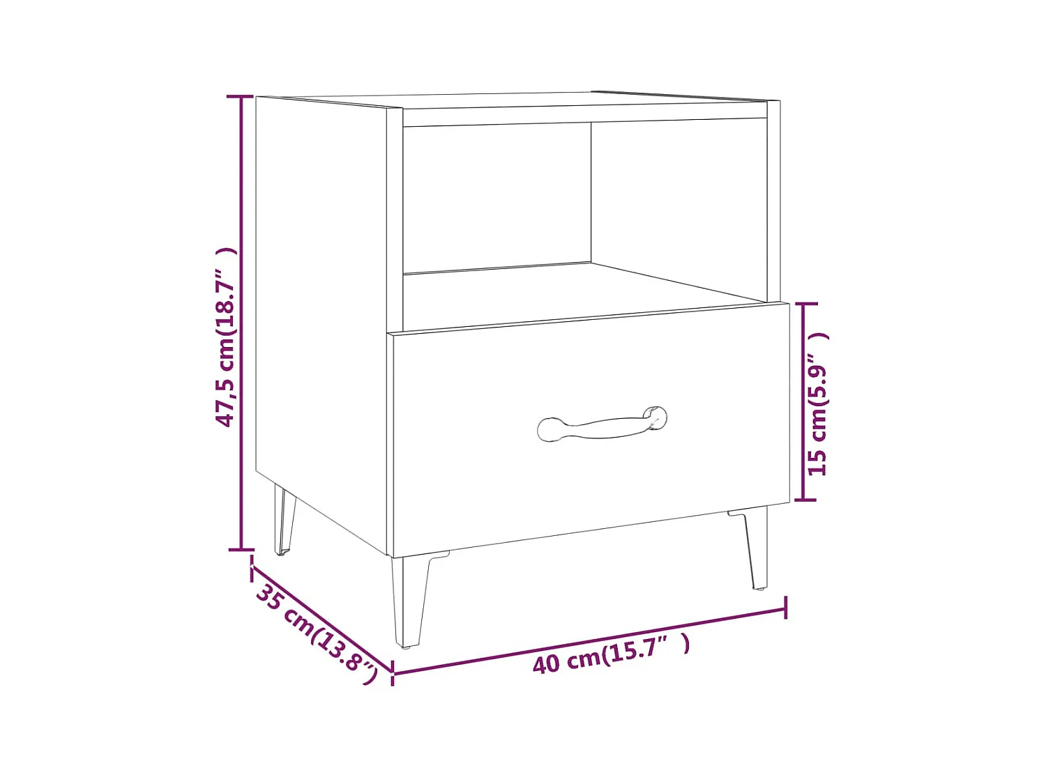 Nachttisch aus weißem Holzwerkstoff