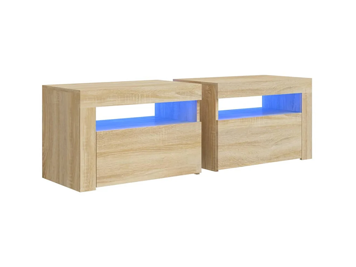 Tables de chevet 2 pcs avec LED Chêne Sonoma 60x35x40 cm