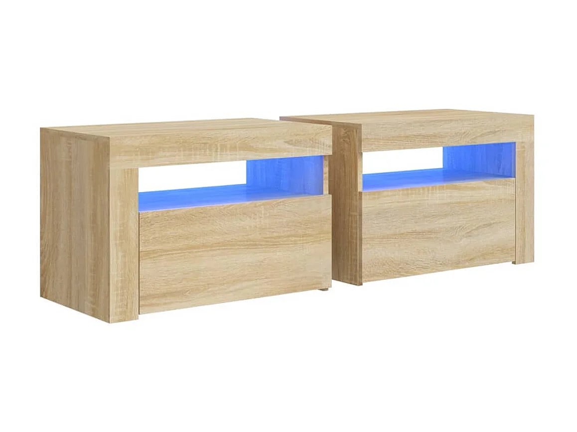 Mesas de cabeceira 2 peças com LED Sonoma Carvalho 60x35x40 cm