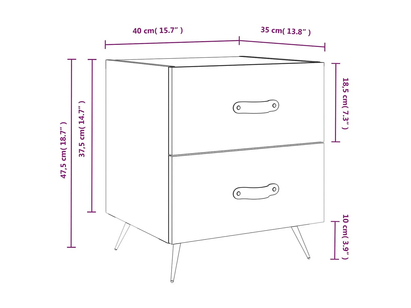 Table de chevet blanc brillant 40x35x47,5 cm bois d’ingénierie