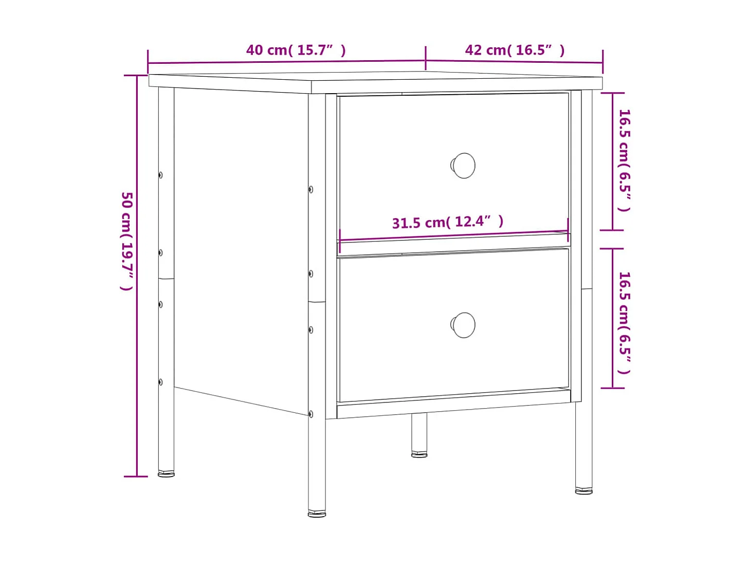 Nachtkastjes 2 stuks zwart 40x42x50 cm parket