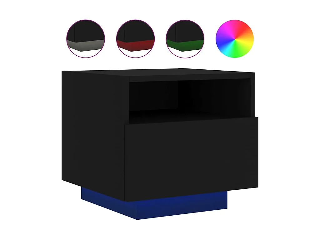 Table de chevet avec lumières LED noir 40x39x37 cm