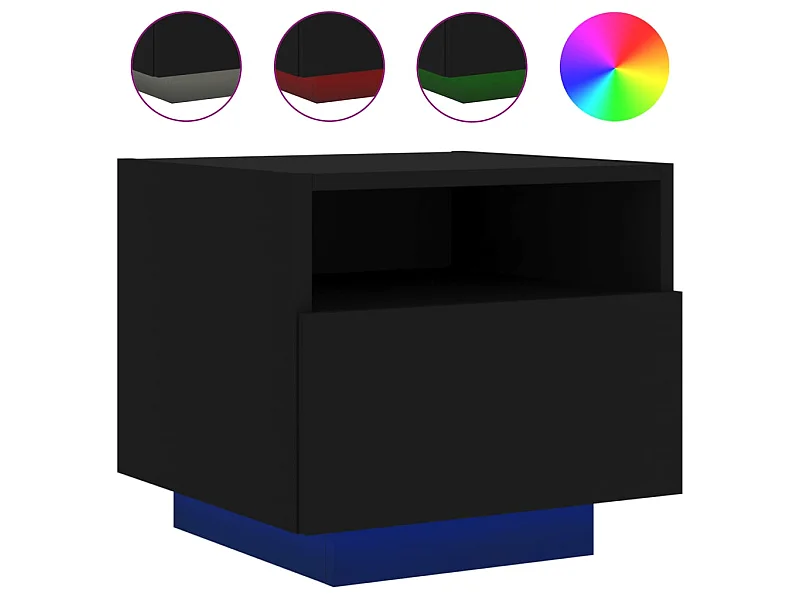 Comodino con luci LED nero 40x39x37 cm