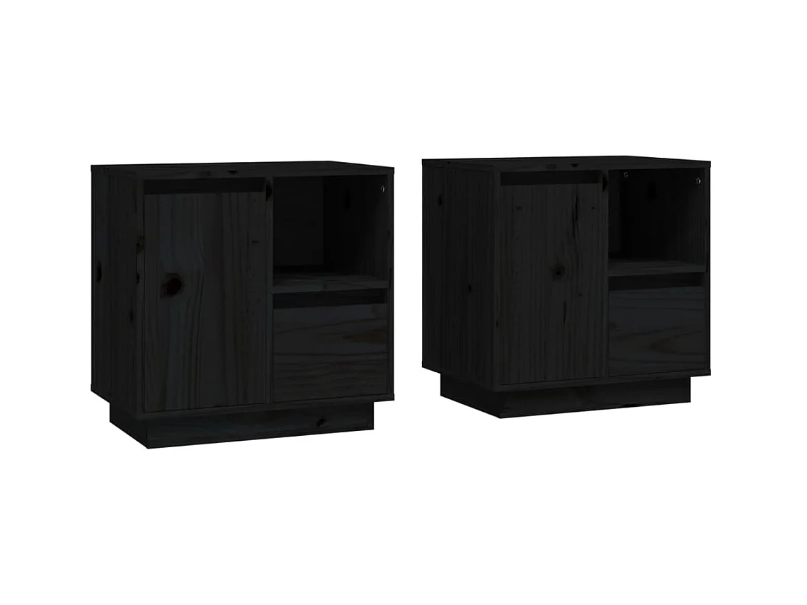Tables de chevet 2 pcs Noir 50x34x50 cm Bois de pin massif