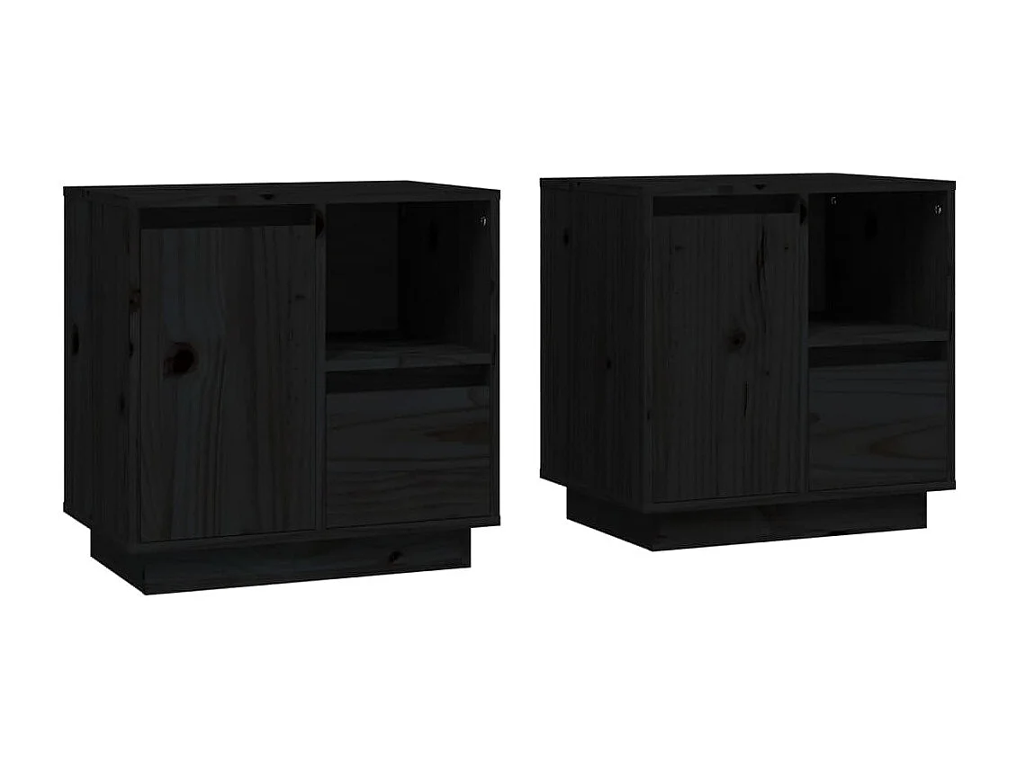 Comodini 2 pz Nero 50x34x50 cm Legno di pino massiccio