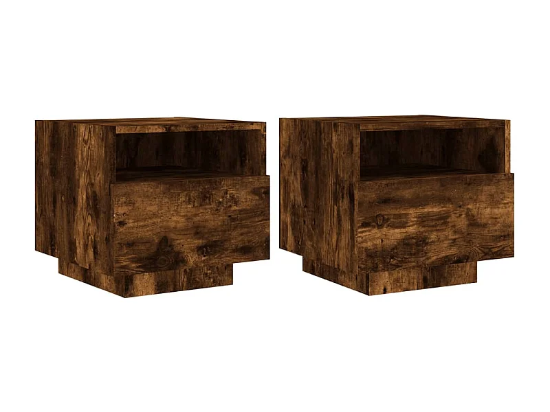 Armoires de chevet avec lumières LED 2 pcs chêne fumé