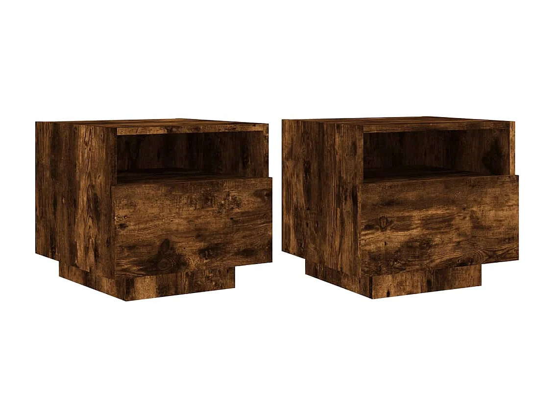 Comodini con luci LED 2 pz rovere affumicato