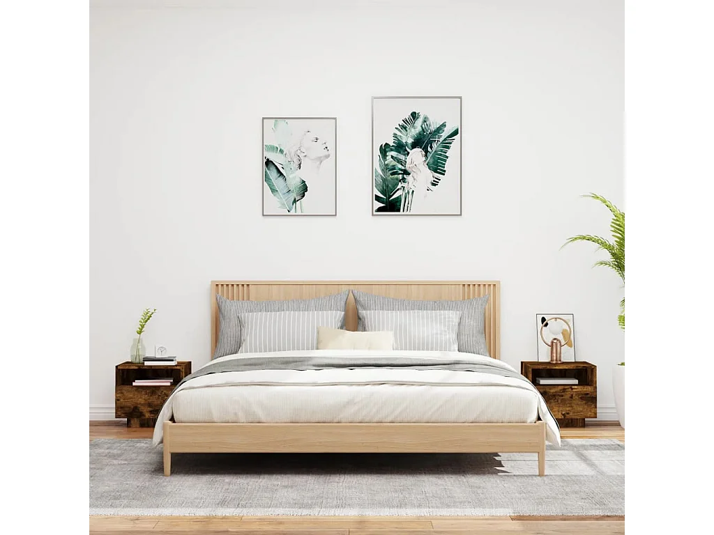 Comodini con luci LED 2 pz rovere affumicato